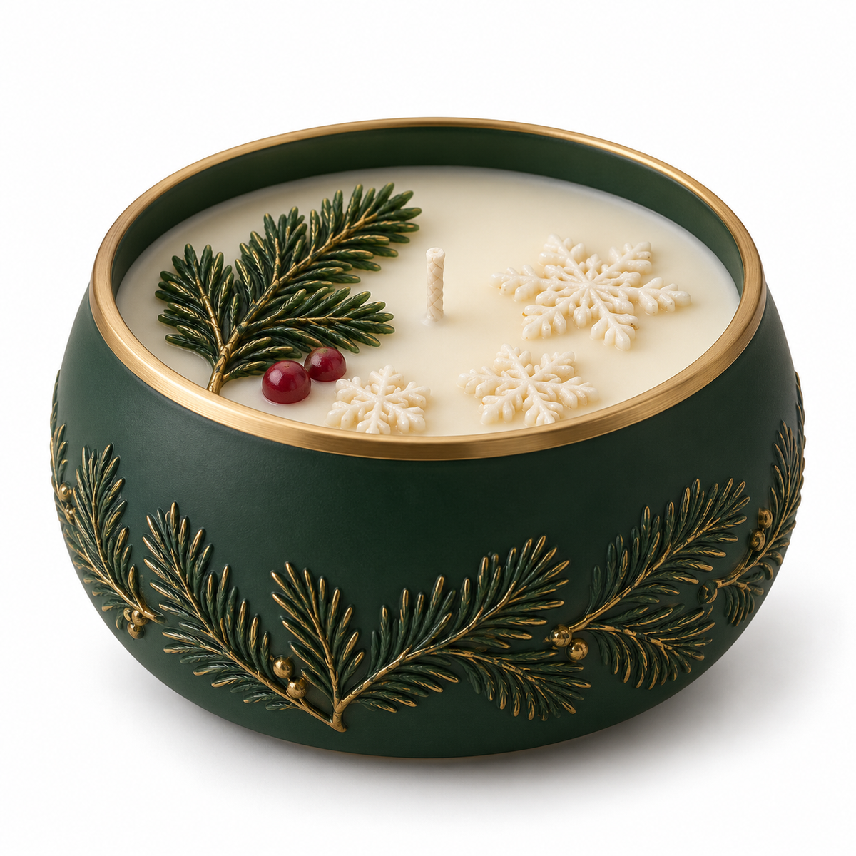 Evergreen & Snowflake Decorative Christmas Candle