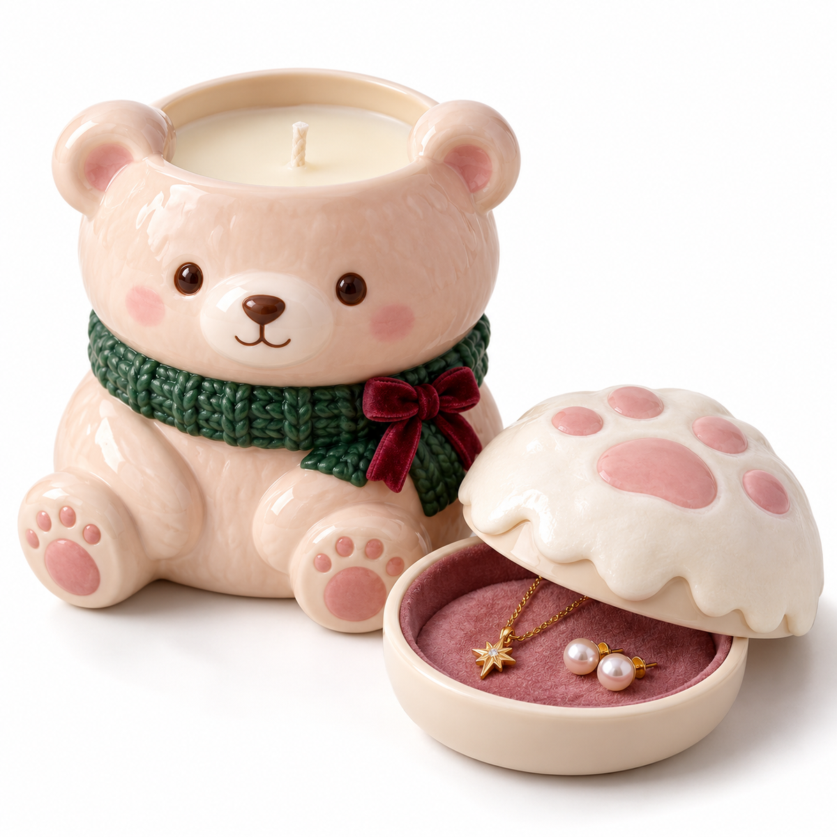 Cute Teddy Bear Jewelry Christmas Candle