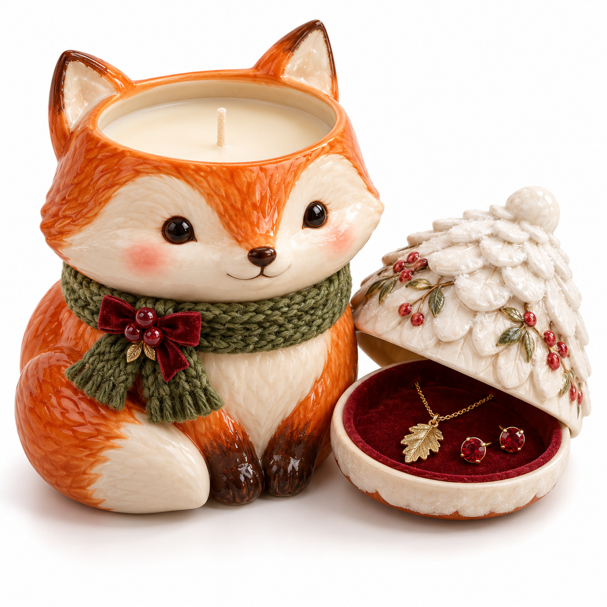 Fox Pinecone Jewelry Christmas Candle