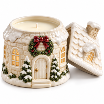 Christmas Snowy Cottage Ceramic Candle