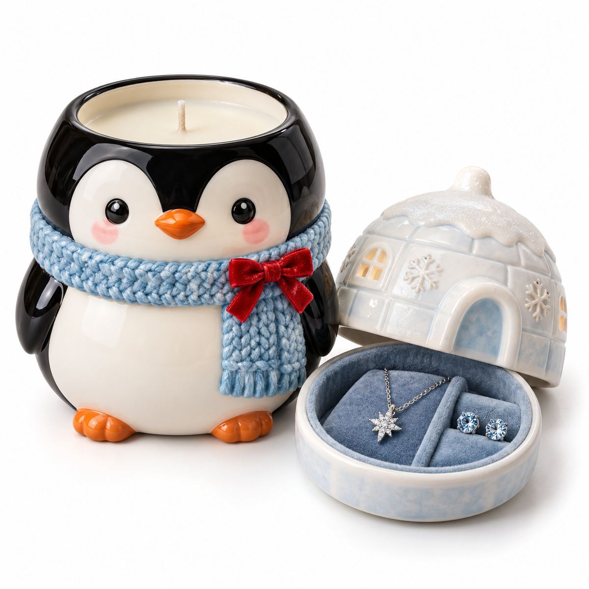 Penguin Igloo Jewelry Christmas Candle