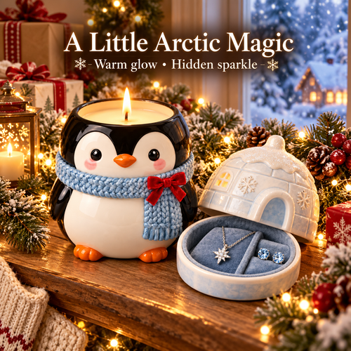 Penguin Igloo Jewelry Christmas Candle