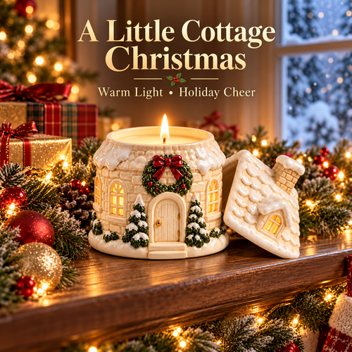 Christmas Snowy Cottage Ceramic Candle