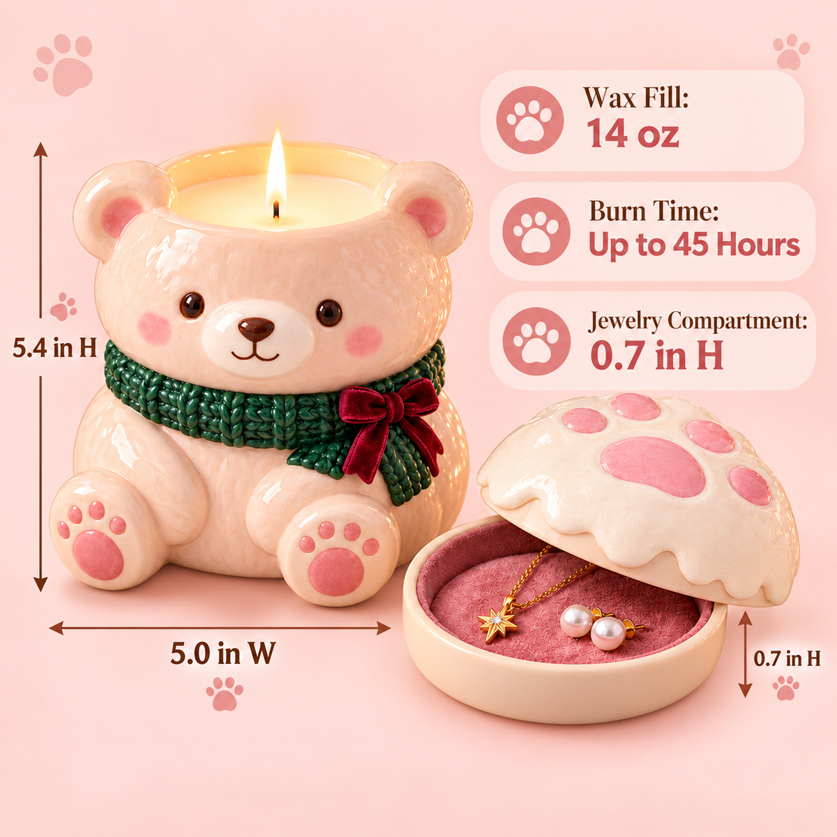 Cute Teddy Bear Jewelry Christmas Candle