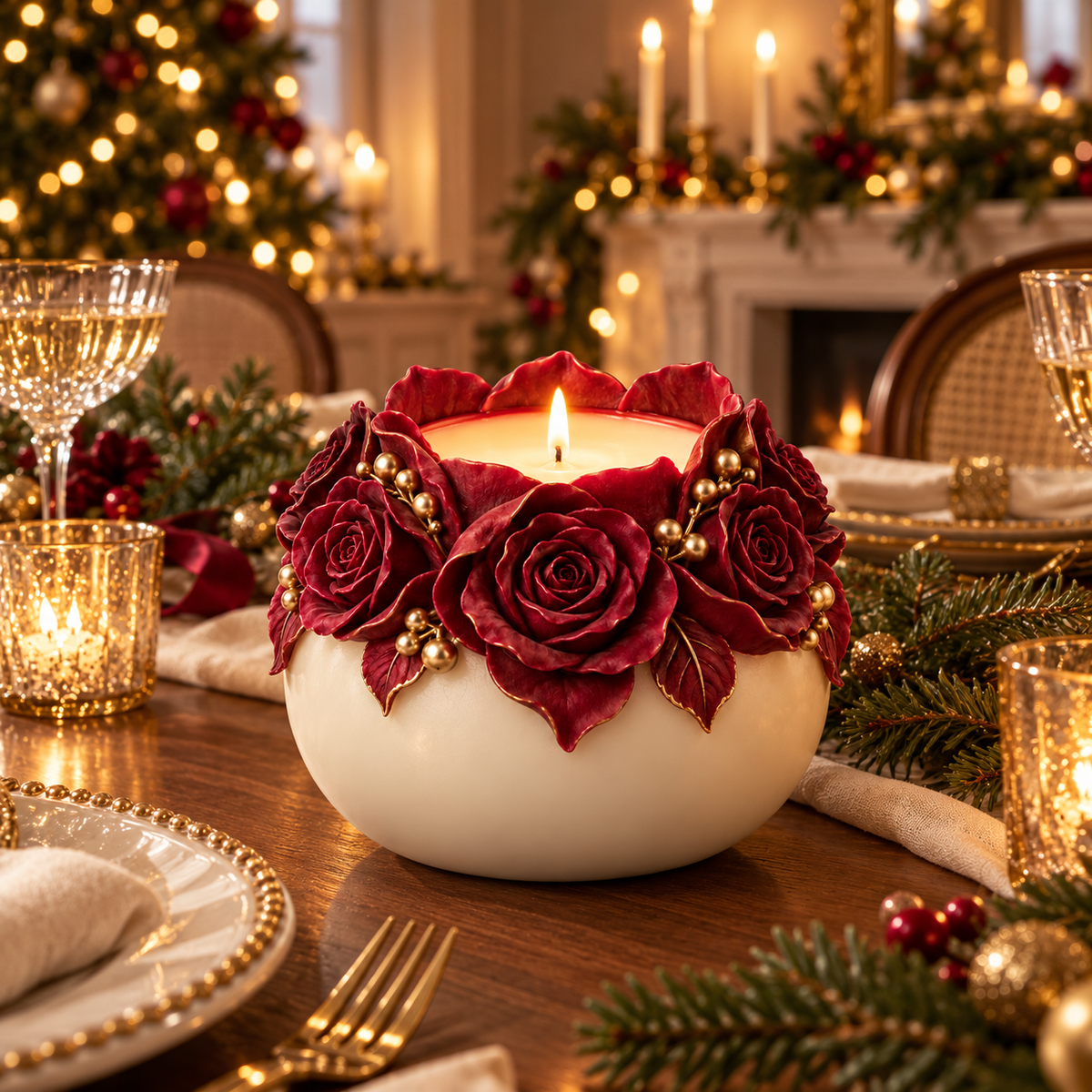 Winter Rose Lantern Candle