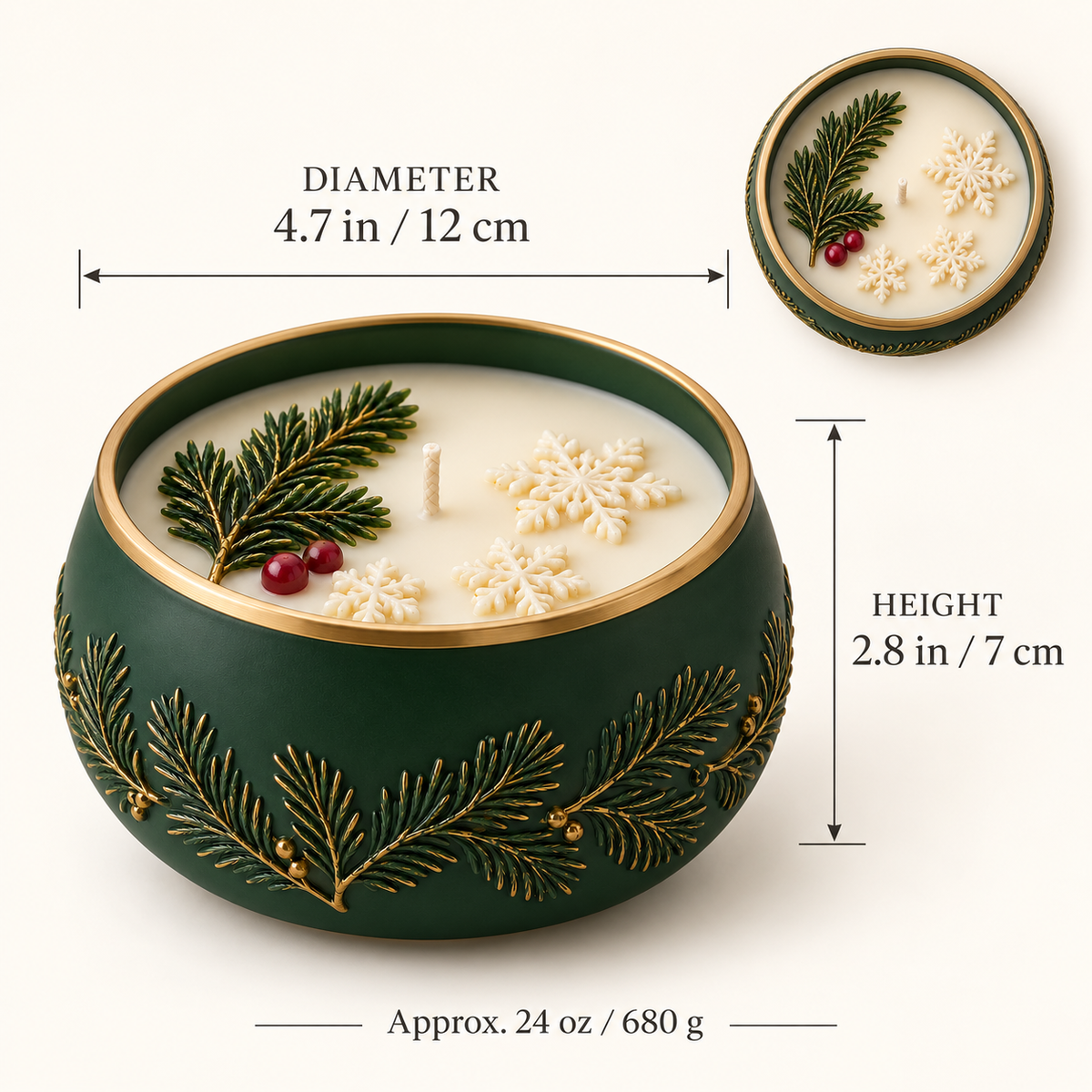 Evergreen & Snowflake Decorative Christmas Candle