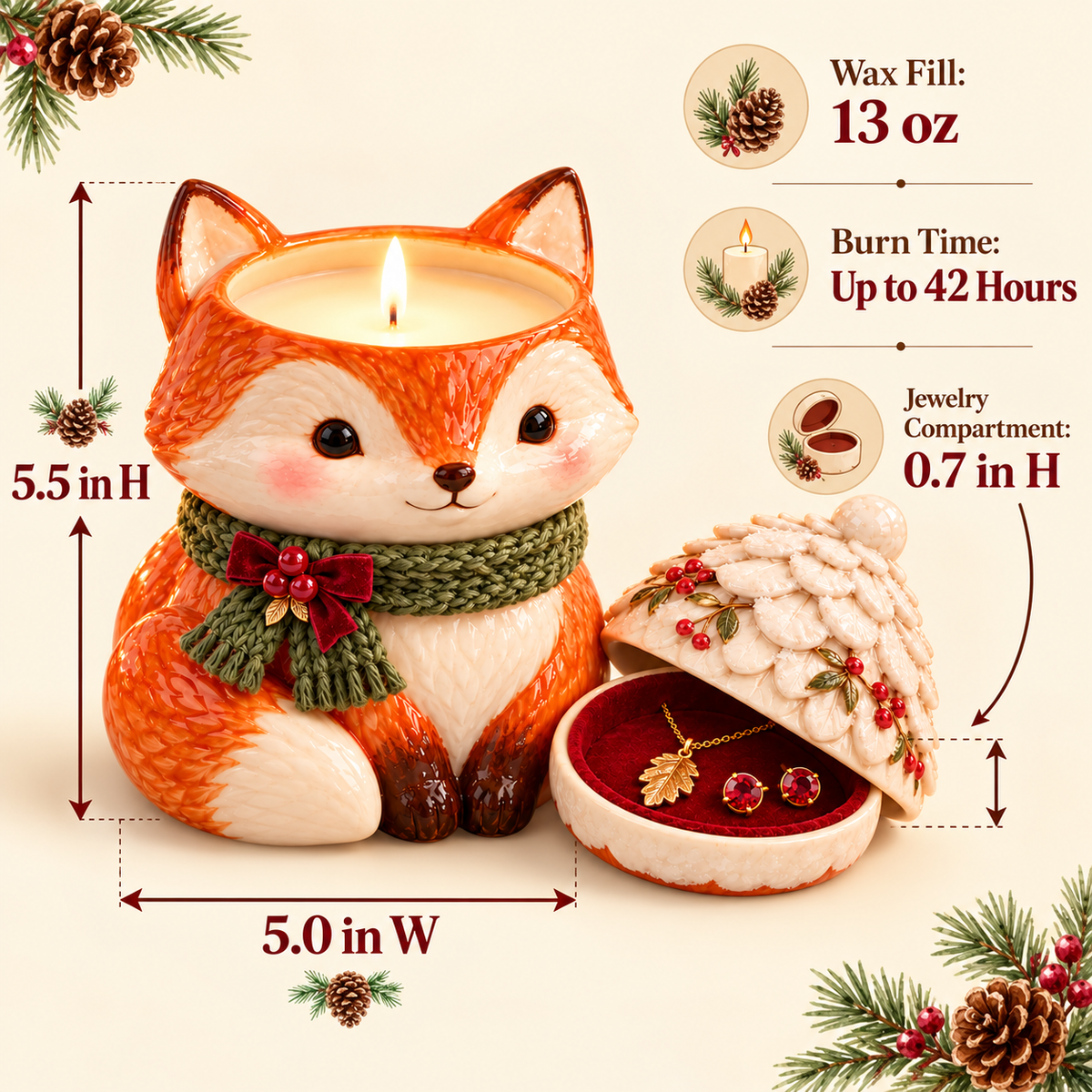 Fox Pinecone Jewelry Christmas Candle