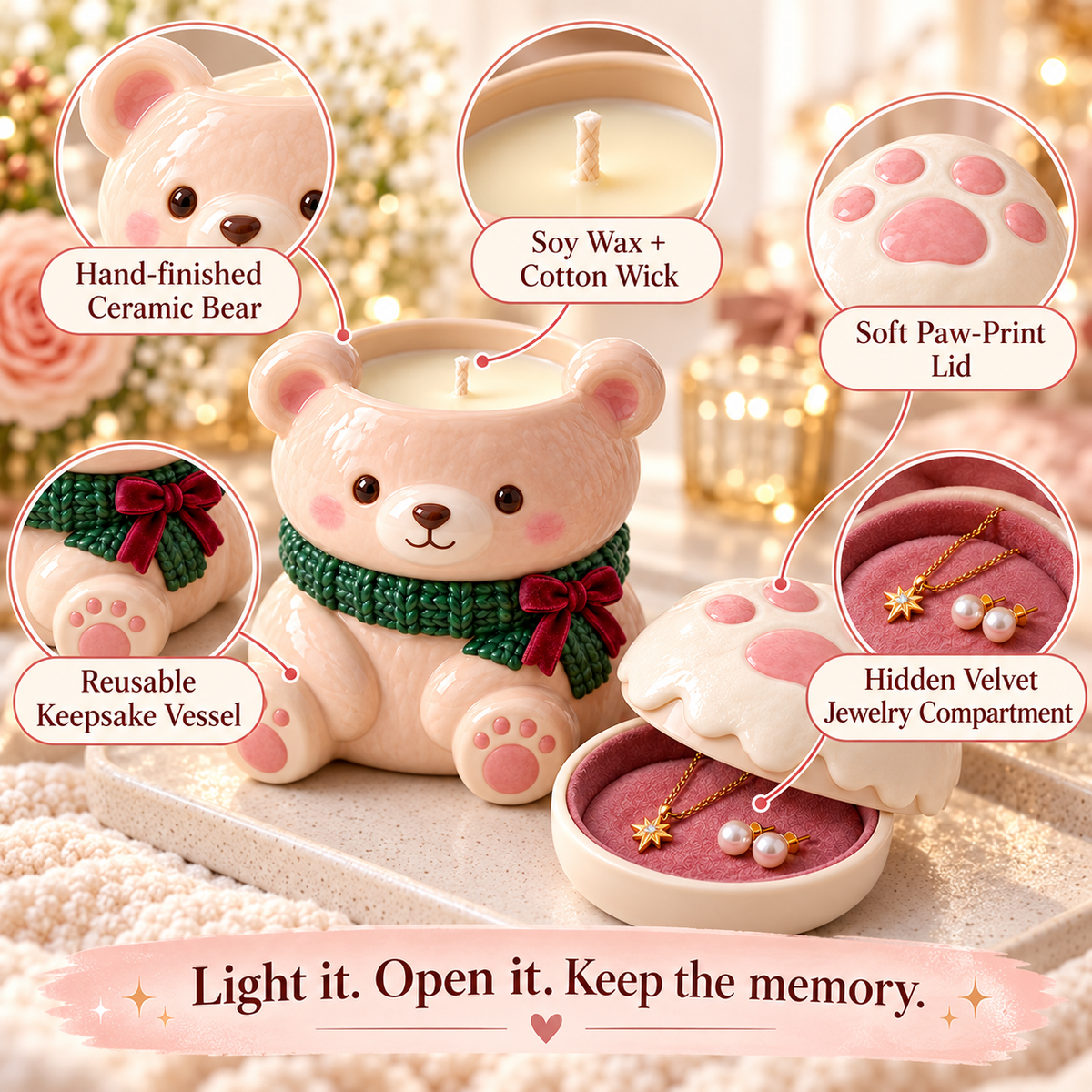 Cute Teddy Bear Jewelry Christmas Candle