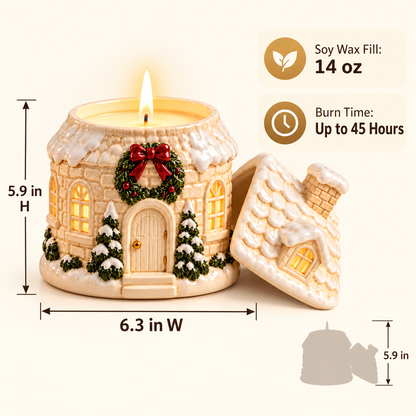 Christmas Snowy Cottage Ceramic Candle