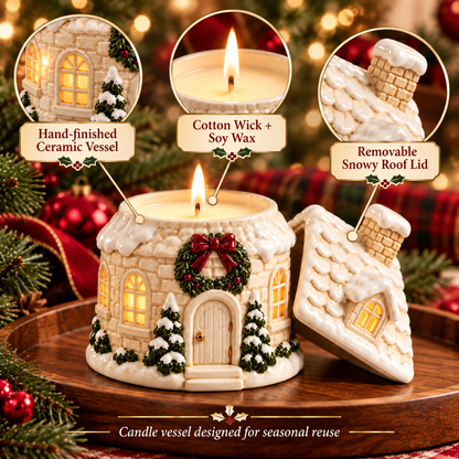 Christmas Snowy Cottage Ceramic Candle