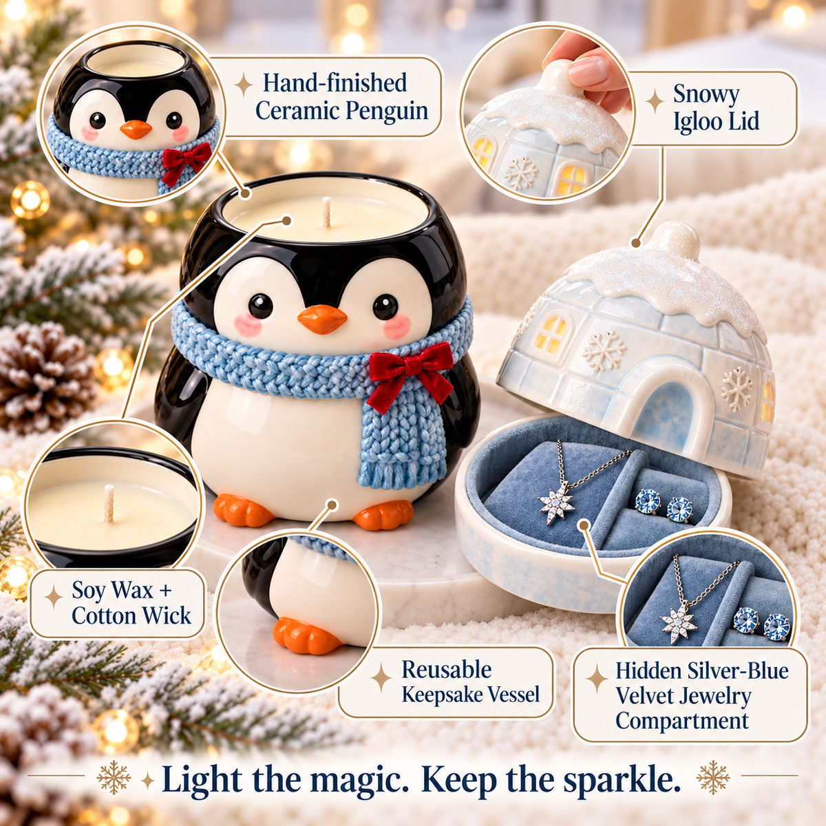 Penguin Igloo Jewelry Christmas Candle