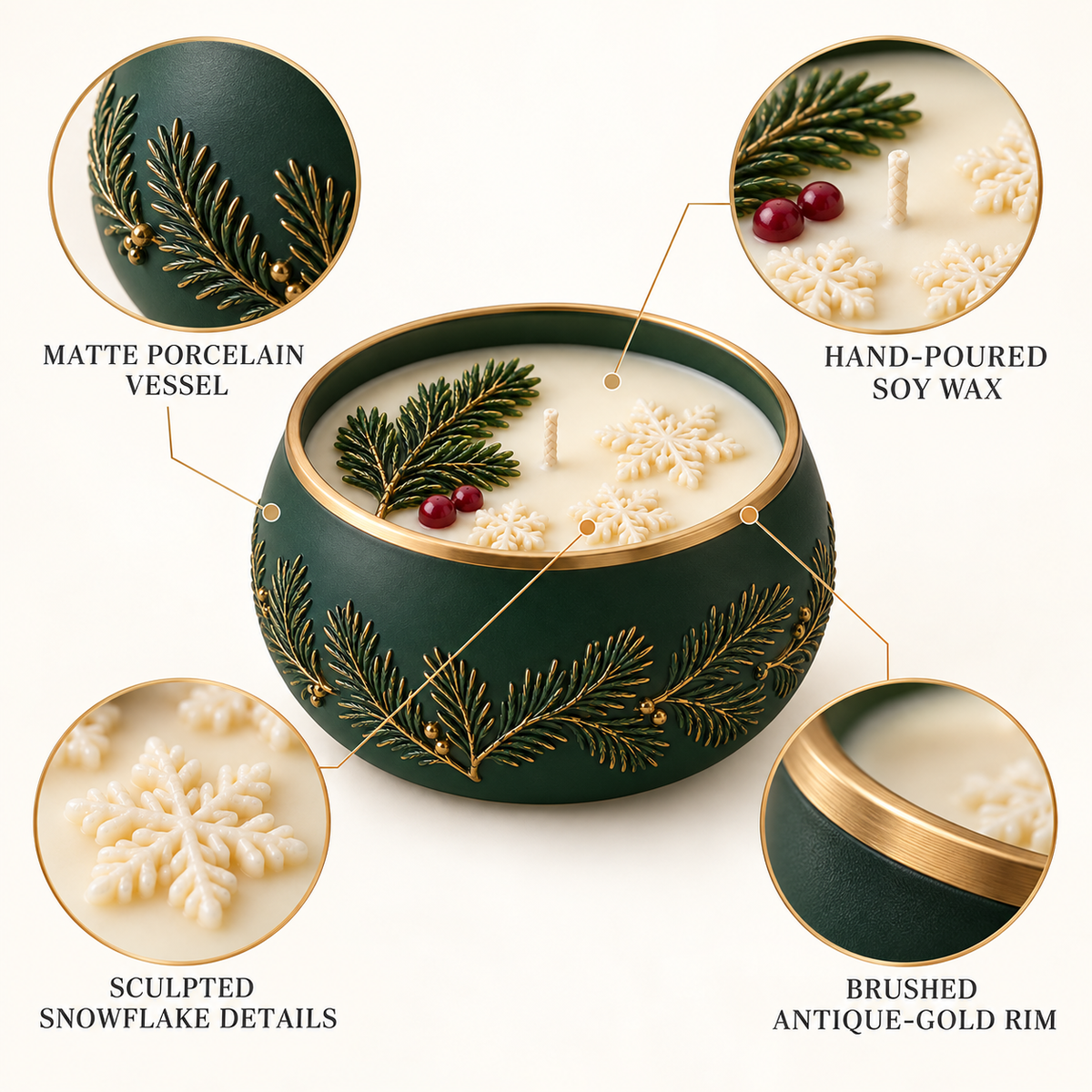 Evergreen & Snowflake Decorative Christmas Candle